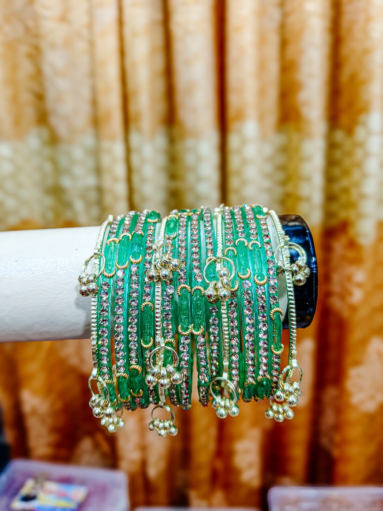 NYRISA Emerald Green CZ Diamond Bell Bangles