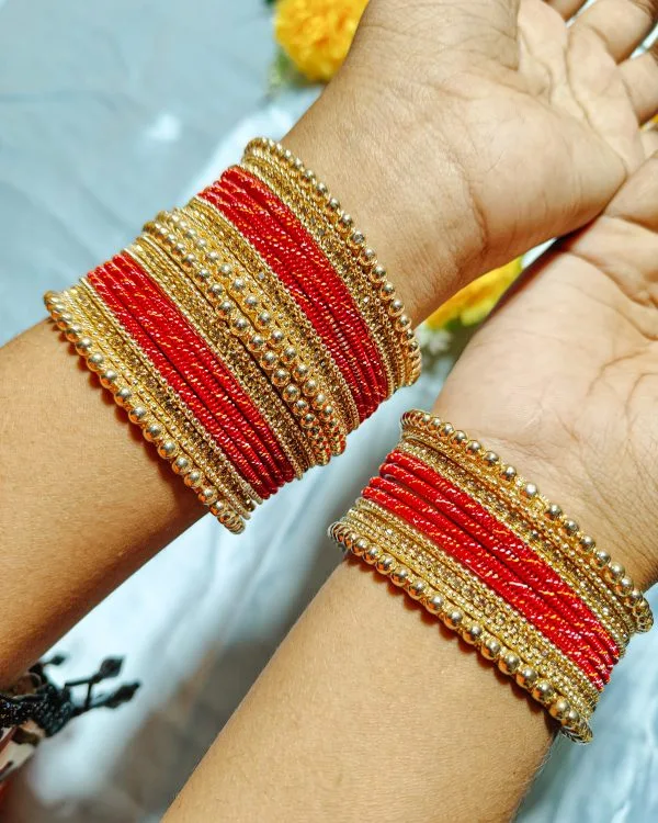 Royal Ruby Red & Gold Metal Set One Hand hover