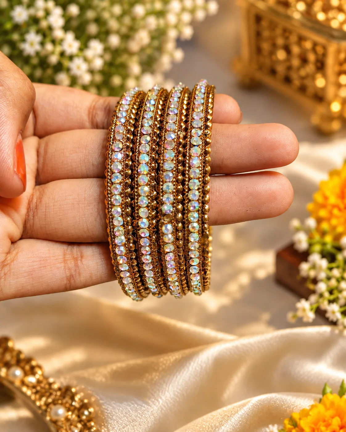 Iridescent White Stone One Hand